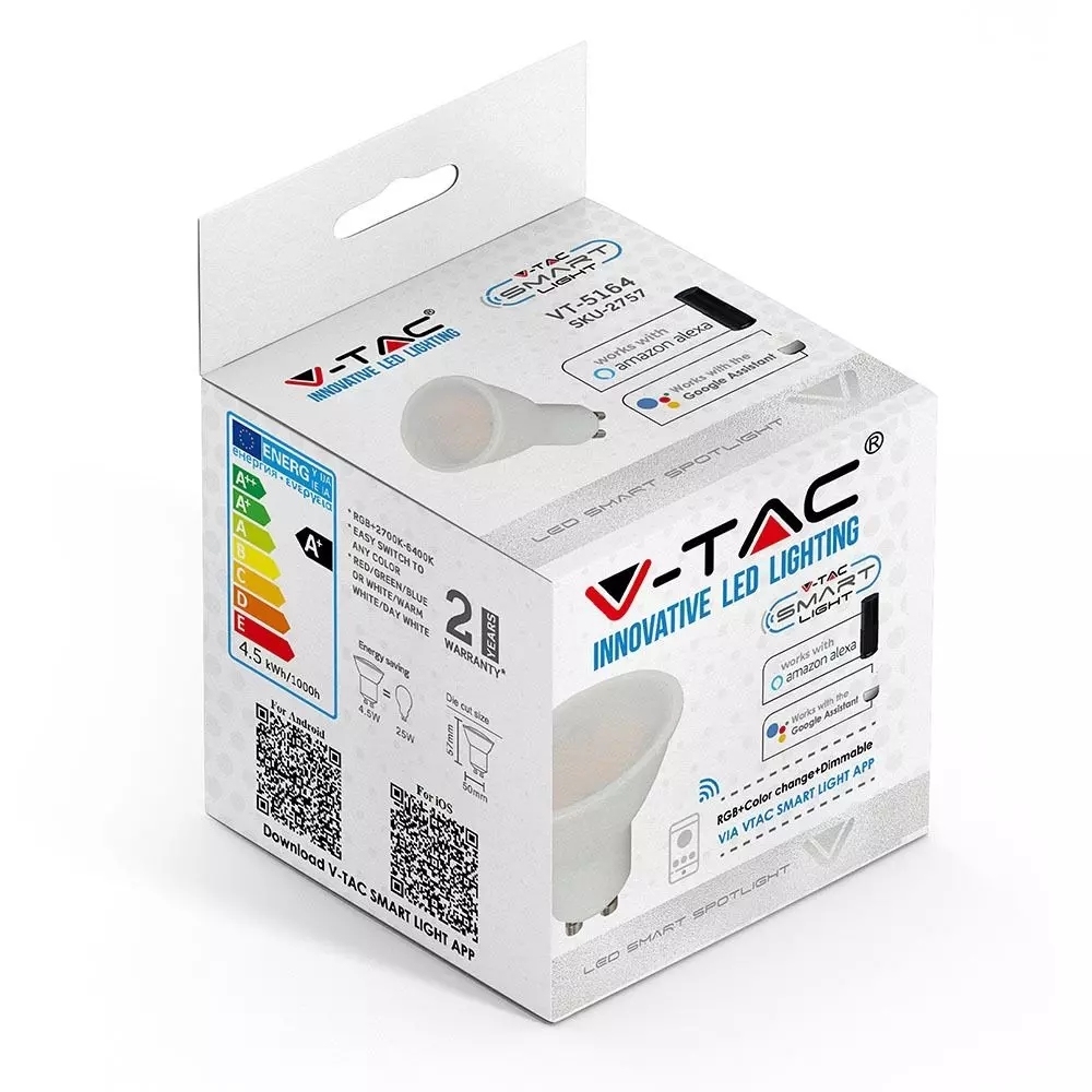 V-tac Smarthome LED Wifi spot 4.5W GU10 RGB CCT